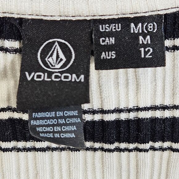 Volcom Mini Dress Womens M Black White Stone Stripe Open Back Stretch Summer - Picture 5 of 16
